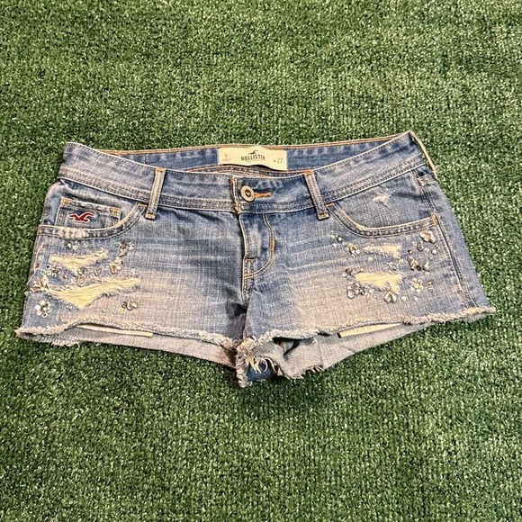 Y2K Hollister Blue Beaded Mini Denim Shorts Size Women's 27 - Picture 1 of 7